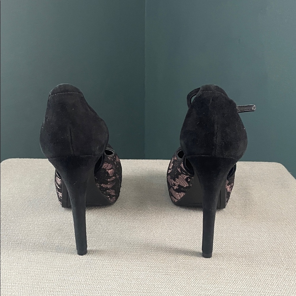 Guess Black Lace Overlay Pink platform Heels vintage - Picture 6 of 12
